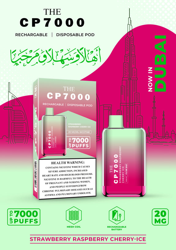 CP7000 Disposable Vape Pod Device 20MG - STRAWBERRY RASPBERRY CHERRY ICE