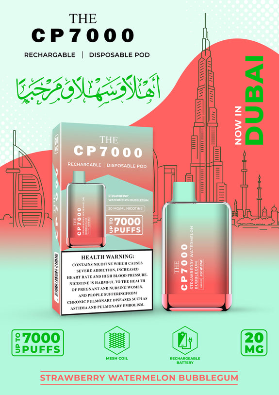 CP7000 Disposable Vape Pod Device 20MG - STRAWBERRY WATERMELON BUBBLEGUM